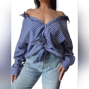 Elegant Blue Striped Women's Blouse